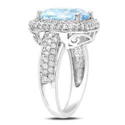  Silver Blue Topaz and Created White Sapphire Ring  