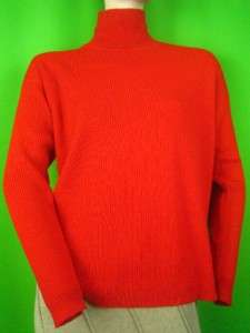 TAHARI Rib Knit Red Cashmere NEW Turtleneck Sweater L  