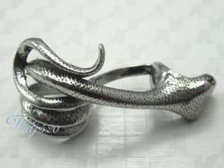 New Unique Retro Silver Tail Roll Up Snake Two Finger Ring  