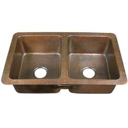 Double bowl Drop in Antique Copper Kitchen Sink  