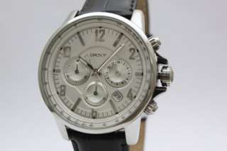 New DKNY Men Chronograph Black Leather Band Date Watch NY1463  