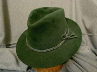 Vintage Forest Green Velour Fedora Hat, Braided String Hatband  