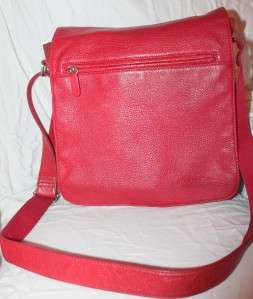 FOSSIL Large Red Soft Pebbled Leather Cross Body Messenger Bag Purse 