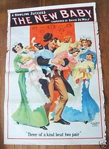 rare antique advertising sign poster The New Baby play  