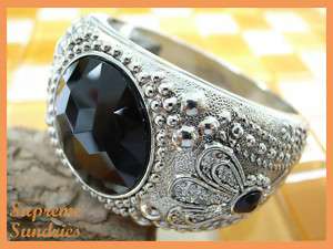 Black Crystal Silver Metal Chunky Bangle Bracelet 261  