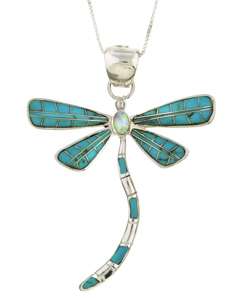 Sterling Silver Turquoise Opal Dragonfly Necklace  Overstock