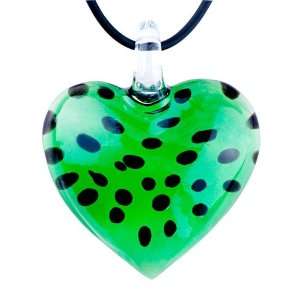   Black Dots Green Heart Murano Glass Pendant Necklace: Pugster: Jewelry