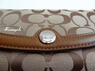   COACH Signature Gallery Leather Checkbook Wallet Khaki / Brown  