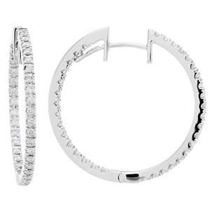   80 Carat 18kt White Gold Diamond Inside and Out Hoop Earrings Jewelry