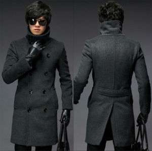 NWT Mens Slim Double Breasted Wool Long Coat M L XL XXL  