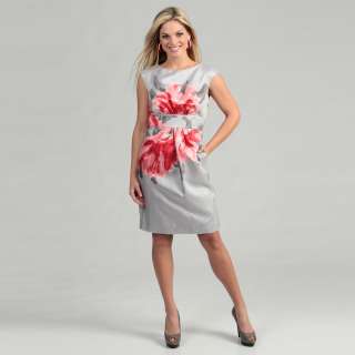 Sandra Darren Womens Grey/ Pink Floral Dress  