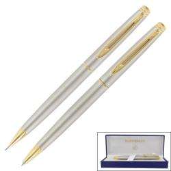 Waterman Hemisphere Stainless Steel GT Ballpoint Pen and Pencil Set 
