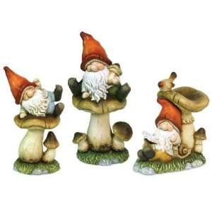   Gnomes with Mushrooms Outdoor Statues, Set of 3 Patio, Lawn & Garden