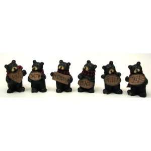 : Mini Resin Bears Holding Signs Figurine Set of 6 ~ Joy, Love, Faith 