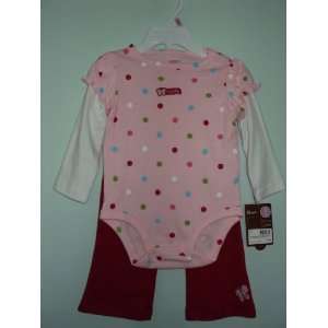 Carters Girls 2 piece L/S Pink/Red Polka Dot Bodysuit and Pant Set 12 
