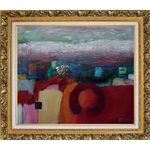 Colorful Modern Oil painting, with Ornate Antique Dark Gold Wood Frame 