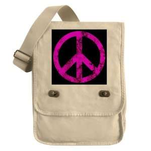   Messenger Field Bag Khaki Peace Symbol Grunge PinkL 