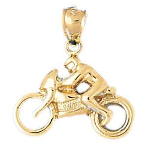  14kt Yellow Gold Street Motorcycle Pendant Jewelry