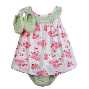  Pink and Green Floral Dress with Gingham Shoes (9 Month 