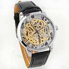 Silver Skeleton Leather Automatic Mechanical Watch HR71  