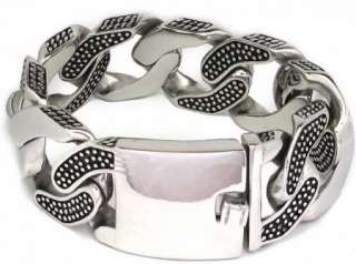 HEAVY 9 30mm 195G CURB Etched Stainless Steel Bracelet  