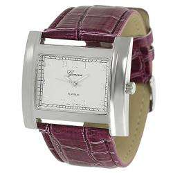 Geneva Platinum Womens Crocodile Faux Leather Strap Watch   