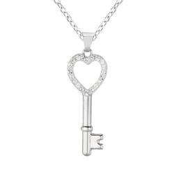 Sterling Silver Crystal Open Heart Key Necklace  