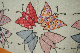 DAZZLING 30s Butterfly Applique Antique Orange Quilt  