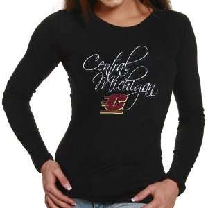 Central Michigan Chippewas Ladies Black Script and Logo Long Sleeve T 