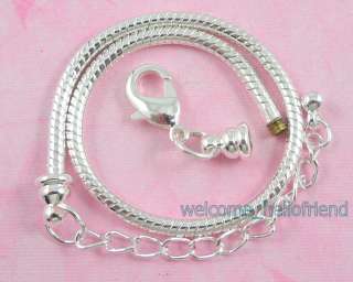 10pcs Silver /P Lobster Clasp Snake Chain Charm Bracelets Fit European 