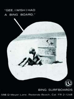 Bing Surfboard *RETRO* surf ad 1962 metal sign vintage  