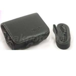   Leather camera case bag for Ricoh CX5 with strap BLACK: Camera & Photo