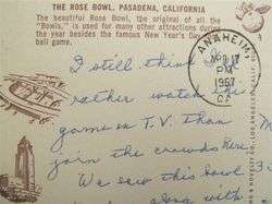 Vintage THE ROSE BOWL Pasadena California POSTCARD 1967 POSTMARK 