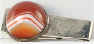 HAND WROUGHT STERLING SILVER BANDED AGATE TIE CLIP  