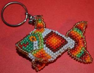 Glass Seed Bead Hand Made Fish Pisces Key Chain, Colombian Beadwork 