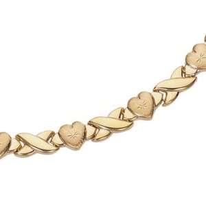  14K Yellow Gold Diamond Cut Stampato XOXO Heart Link Necklace: Jewelry