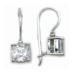 Silver (square) French Wire Princess Cut CREATED DIAMOND 