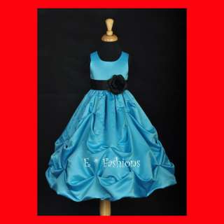 TURQUOISE BLUE BLACK FLOWER GIRL DRESS SM LG 2 4 6 8 10  