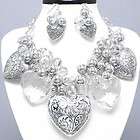  Antique Silver Clear Hearts Beads Fashion Jewelry Necklace Earrings