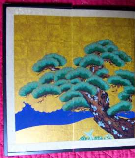Beautiful Four Panel Japanese Table Screen with Eagle on Branch  