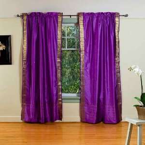  Purple 84 inch Rod Pocket Sheer Sari Curtain Panel (India 