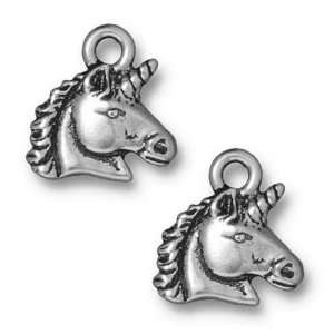  Fine Silver Plated Pewter Unicorn Horse Head Charm 14mm (1 