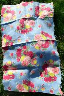 Vintage Blue Fabric w Pink Flower Bouquets  