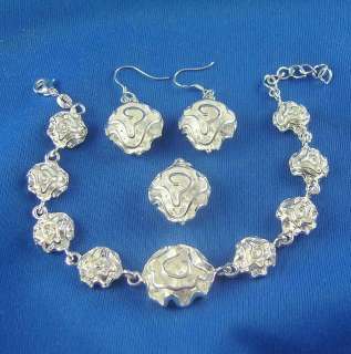 Nice 80 silver Rose earring+pendant​+bracelet Set D009  