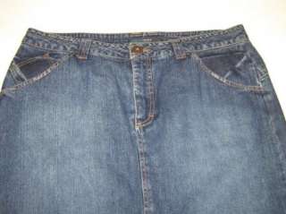 FRENCH CUFF womens DISTRESSED Stylish Jean Skirt Size 14 Cargo Back 