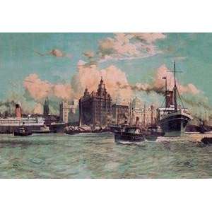  Vintage Art Port Traffic on the River Mersey   01938 7 