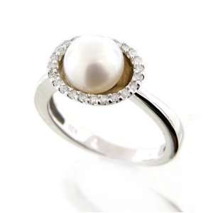 Great Diamond Solid 10k White Gold Pearl Ring Size6.5 Great Present 