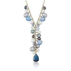  11.30 ct. t.w. Blue Topaz and Pearl Y Necklace In 14kt 