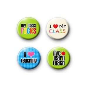 Set of 4 I LOVE TEACHING / TEACHER Pinback Buttons 1.25 Pins / Badges 