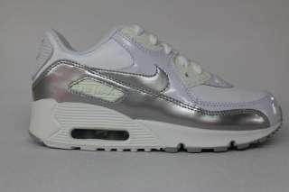 Nike Air Max 90 White Metallic Silver Authentic PS Kids Sneakers BRAND 